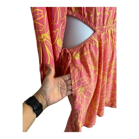 Universal Thread Pink Linen Blend Long Sleeve Cut Out Mini Dress Size L Pockets - Picture 5 of 11